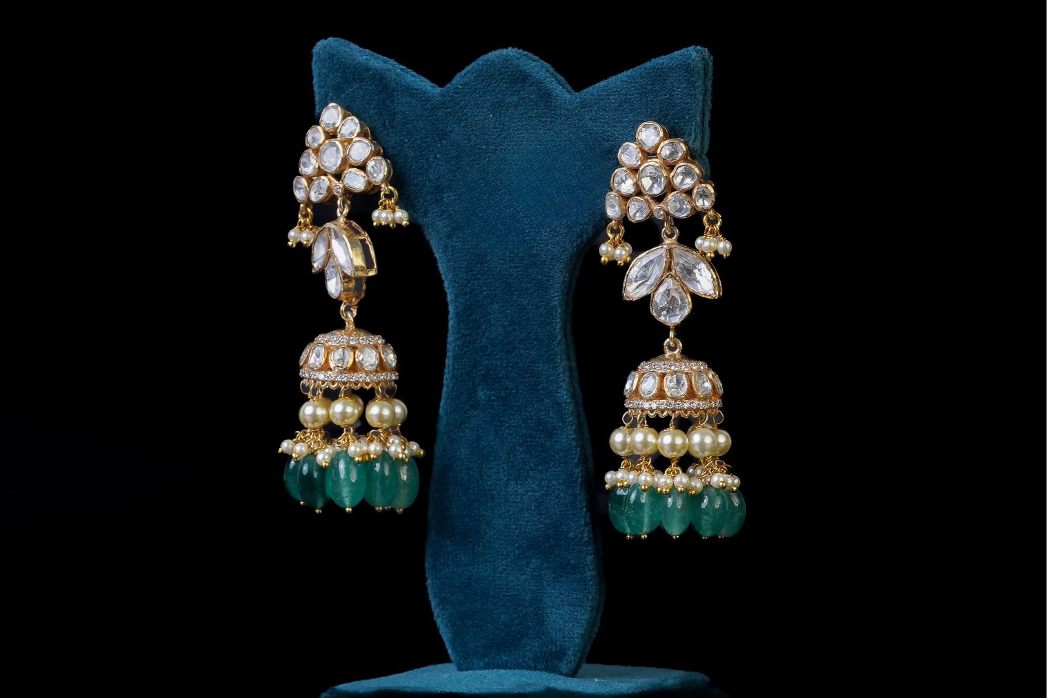 Green Radha Krishna Pendant Set: 18KT Gold Plated by Khaitan Jewels
