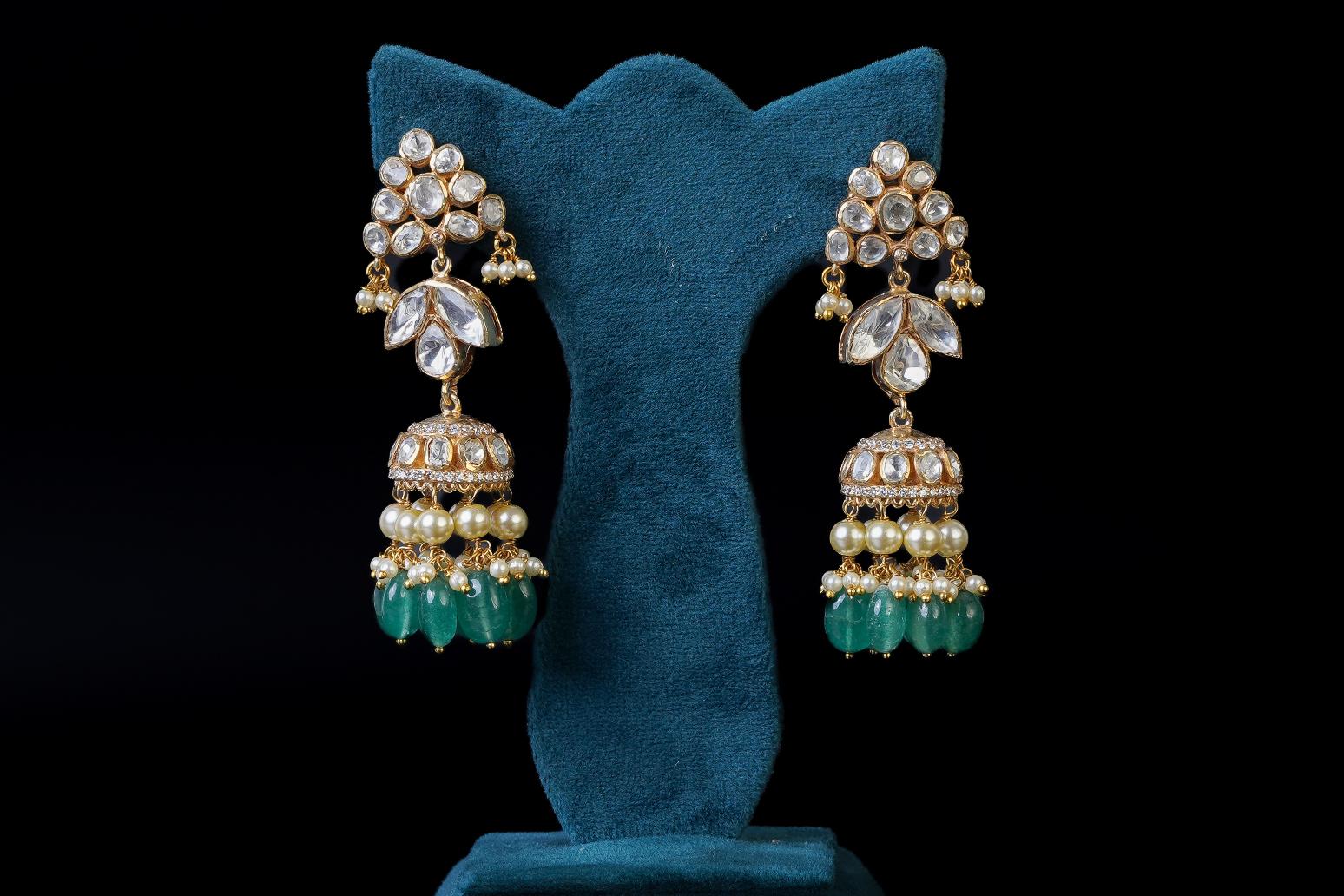 Green Radha Krishna Pendant Set: 18KT Gold Plated by Khaitan Jewels