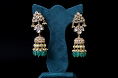 Green Radha Krishna Pendant Set: 18KT Gold Plated by Khaitan Jewels