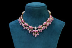 Pink Lotus Designer Necklace Set: Exquisite Jewelry by Khaitan Jewels