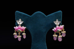 Pink Lotus Designer Necklace Set: Exquisite Jewelry by Khaitan Jewels