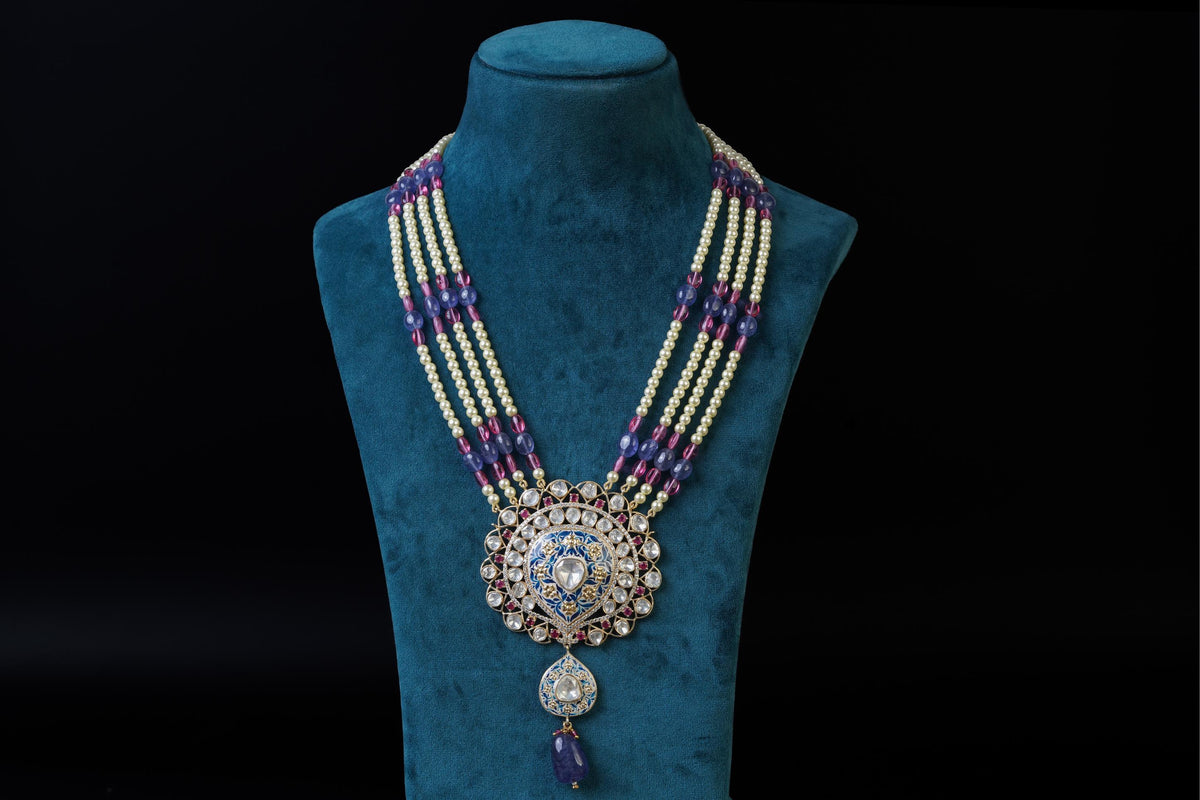 Round Meena Pendant: Exquisite 18KT Gold Plated Jewelry by Khaitan Jewels