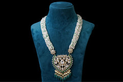 Green Lotus Long Pendant Set: Exquisite Jewelry by Khaitan Jewels