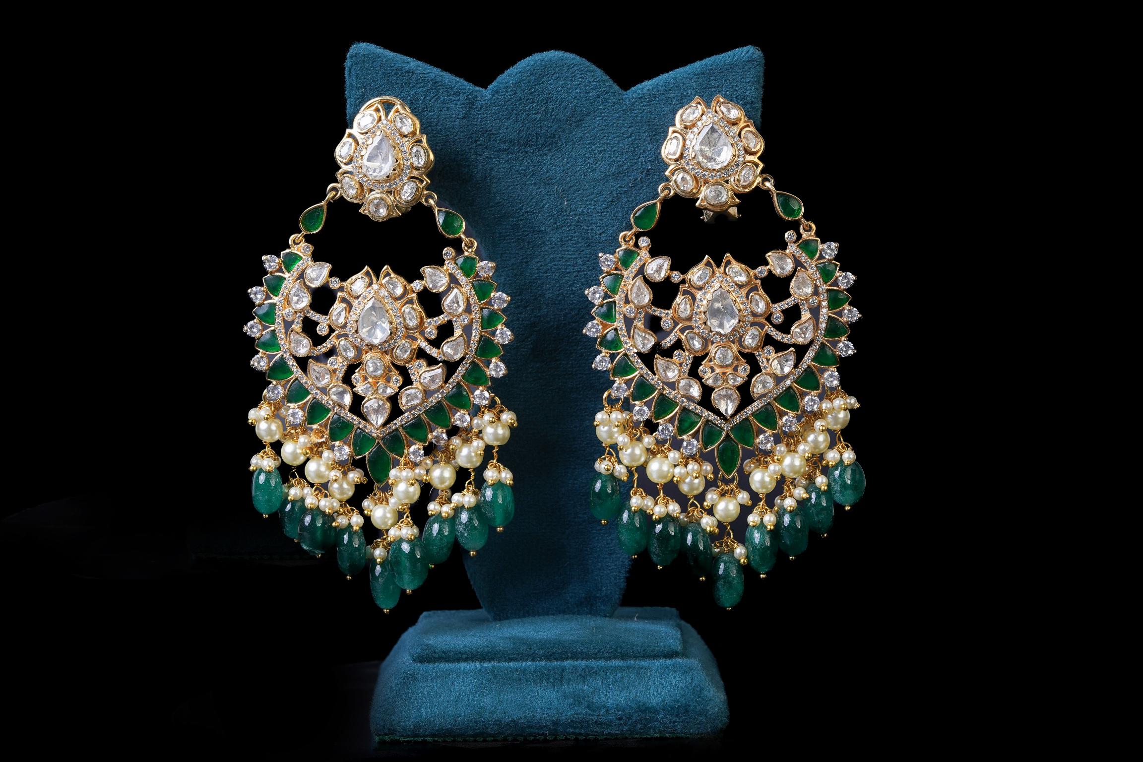 Green Lotus Long Pendant Set: Exquisite Jewelry by Khaitan Jewels