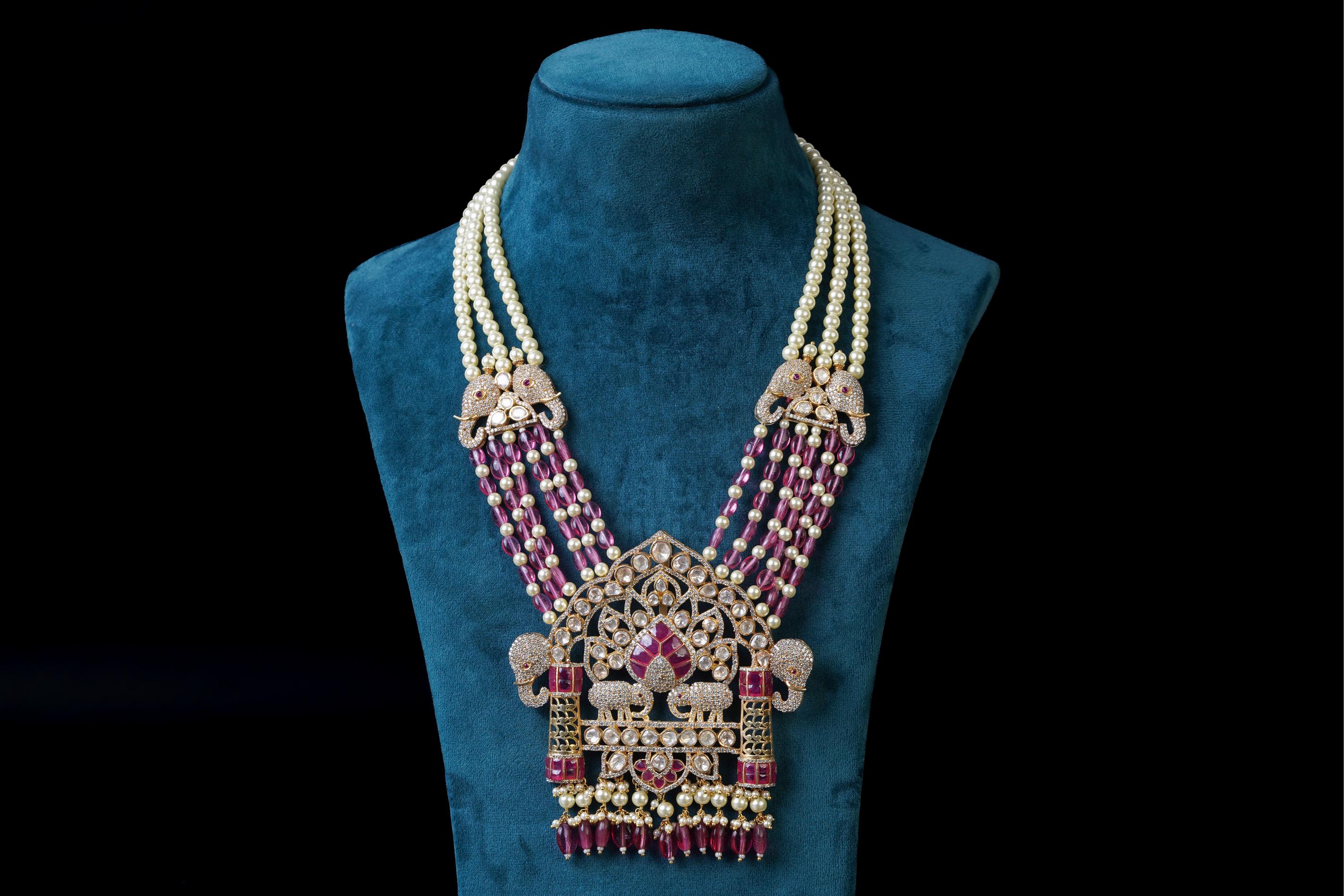 Pink Elephant Necklace: 18KT Gold Plated by Khaitan Jewels