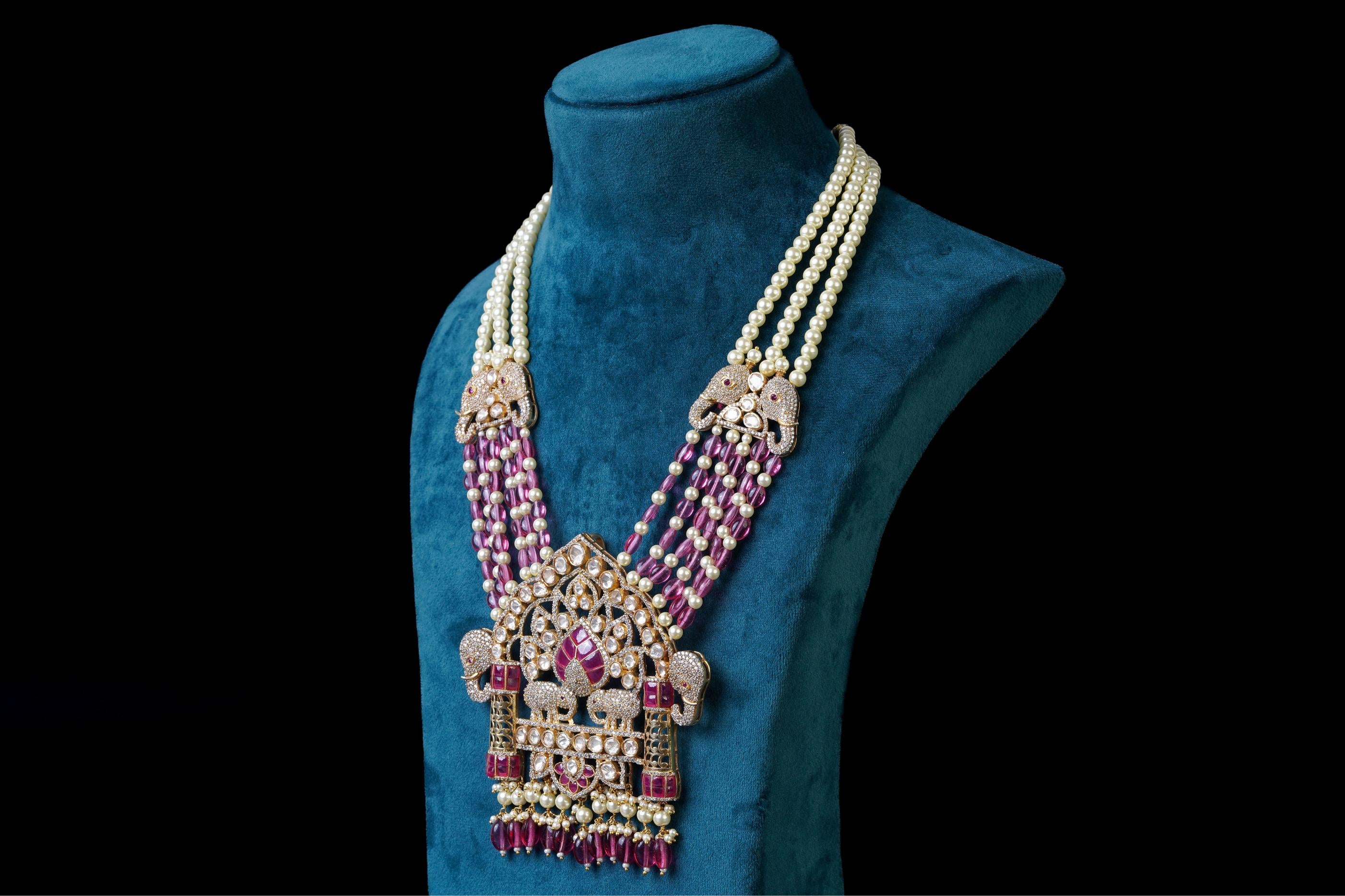 Pink Elephant Necklace: 18KT Gold Plated by Khaitan Jewels