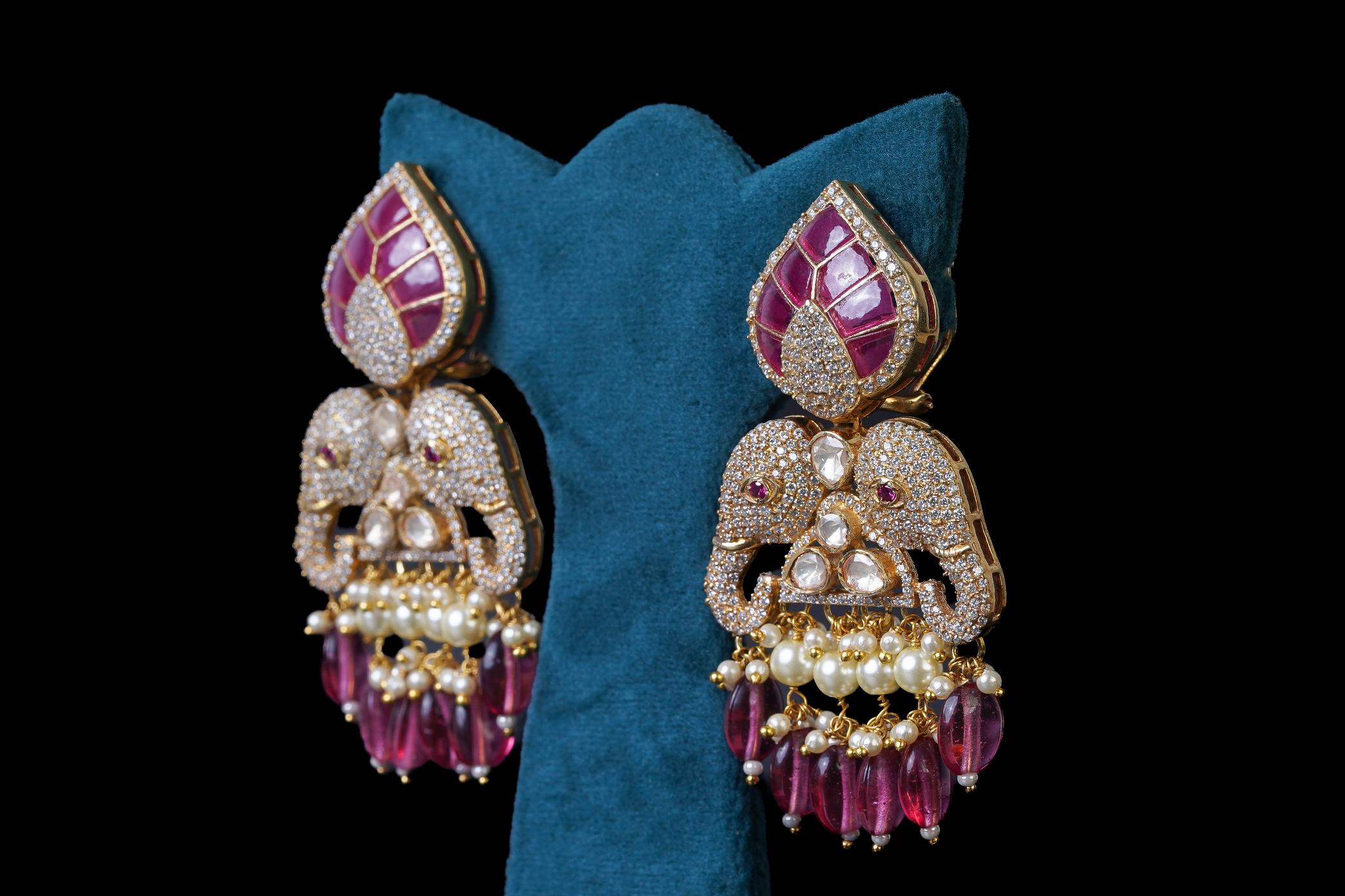 Pink Elephant Necklace: 18KT Gold Plated by Khaitan Jewels