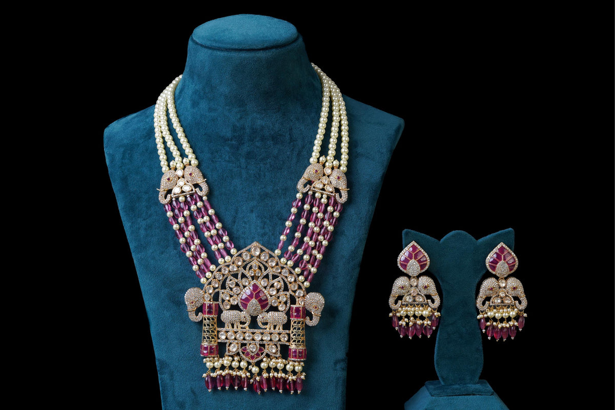 Pink Elephant Necklace: 18KT Gold Plated by Khaitan Jewels