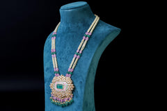 Green Meena Pendant Set: Exquisite 18KT Gold Plated Jewelry by Khaitan Jewels