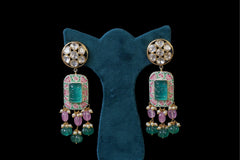 Green Meena Pendant Set: Exquisite 18KT Gold Plated Jewelry by Khaitan Jewels