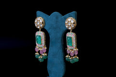 Green Meena Pendant Set: Exquisite 18KT Gold Plated Jewelry by Khaitan Jewels