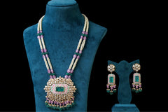 Green Meena Pendant Set: Exquisite 18KT Gold Plated Jewelry by Khaitan Jewels