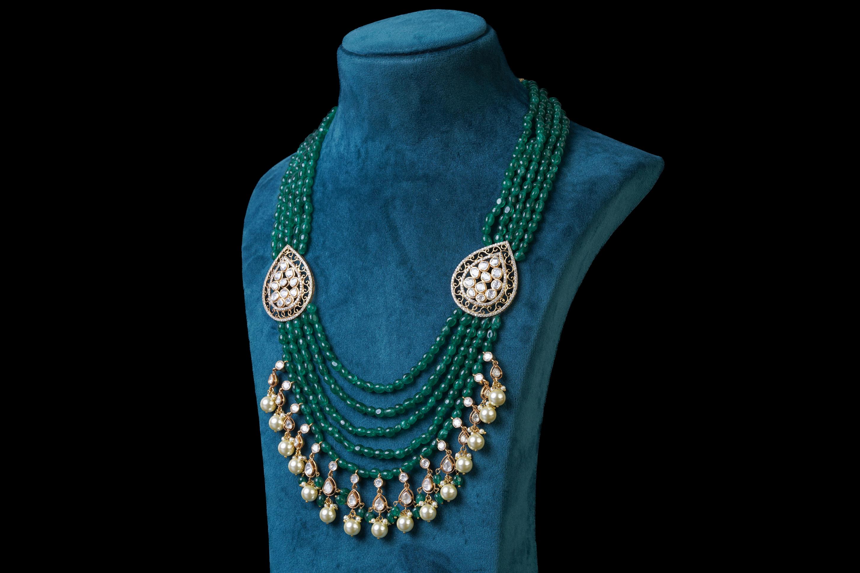 Green Mala Necklace: Exquisite Jewelry Polki by Khaitan Jewels