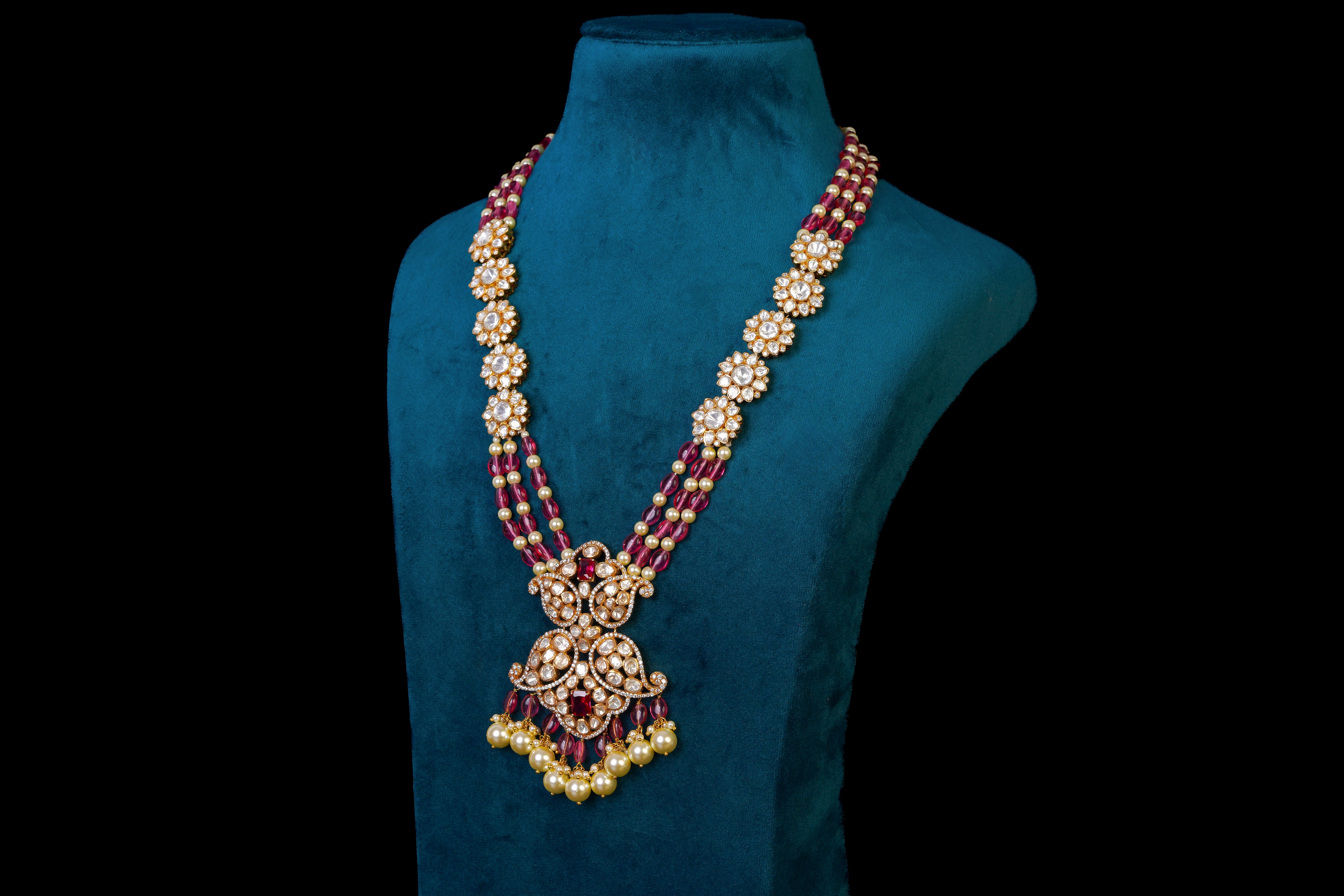 Crimson Butterfly Polki Necklace Set: Exquisite 18KT Gold Plated Jewelry By Khaitan Jewels
