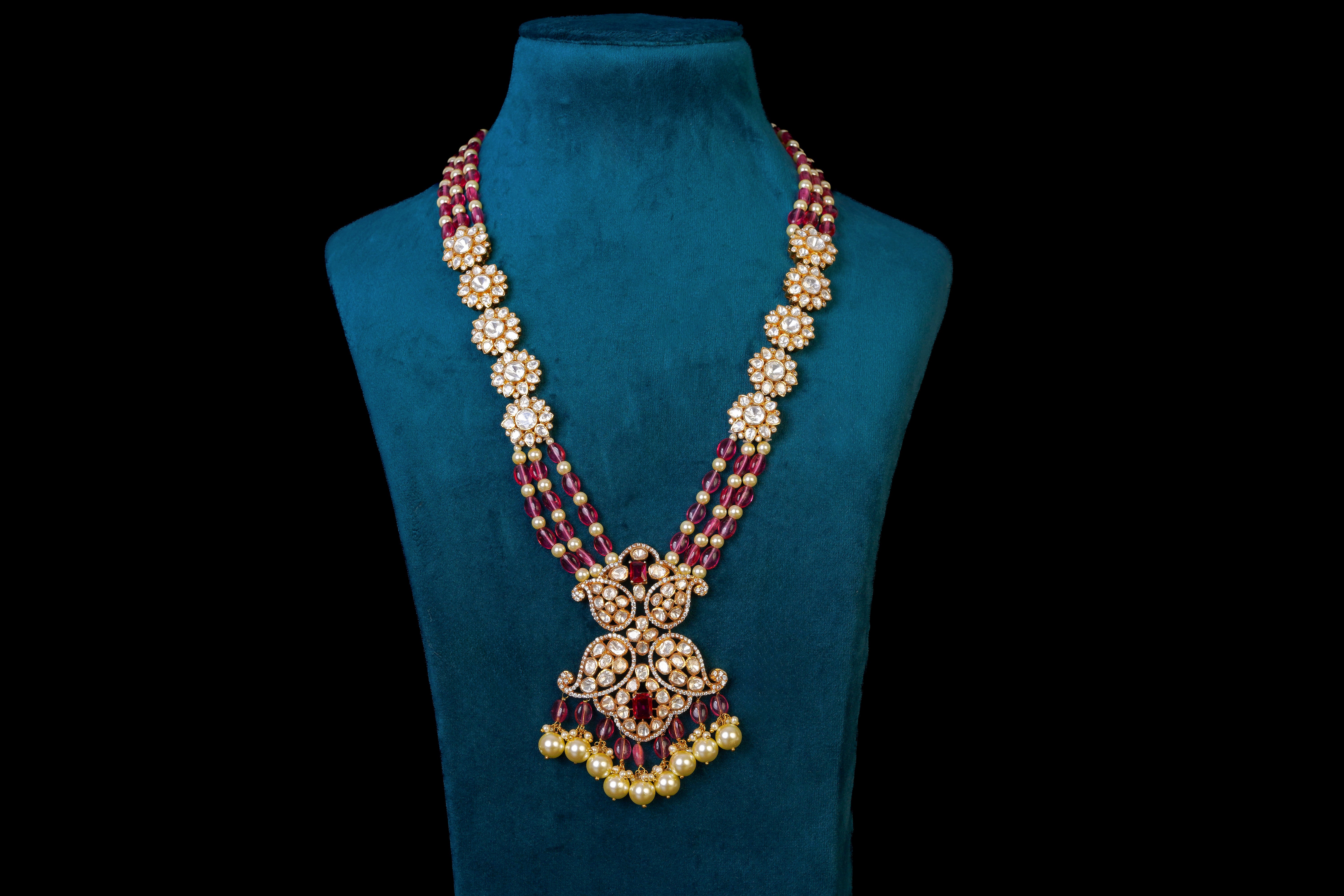 Crimson Butterfly Polki Necklace Set: Exquisite 18KT Gold Plated Jewelry By Khaitan Jewels