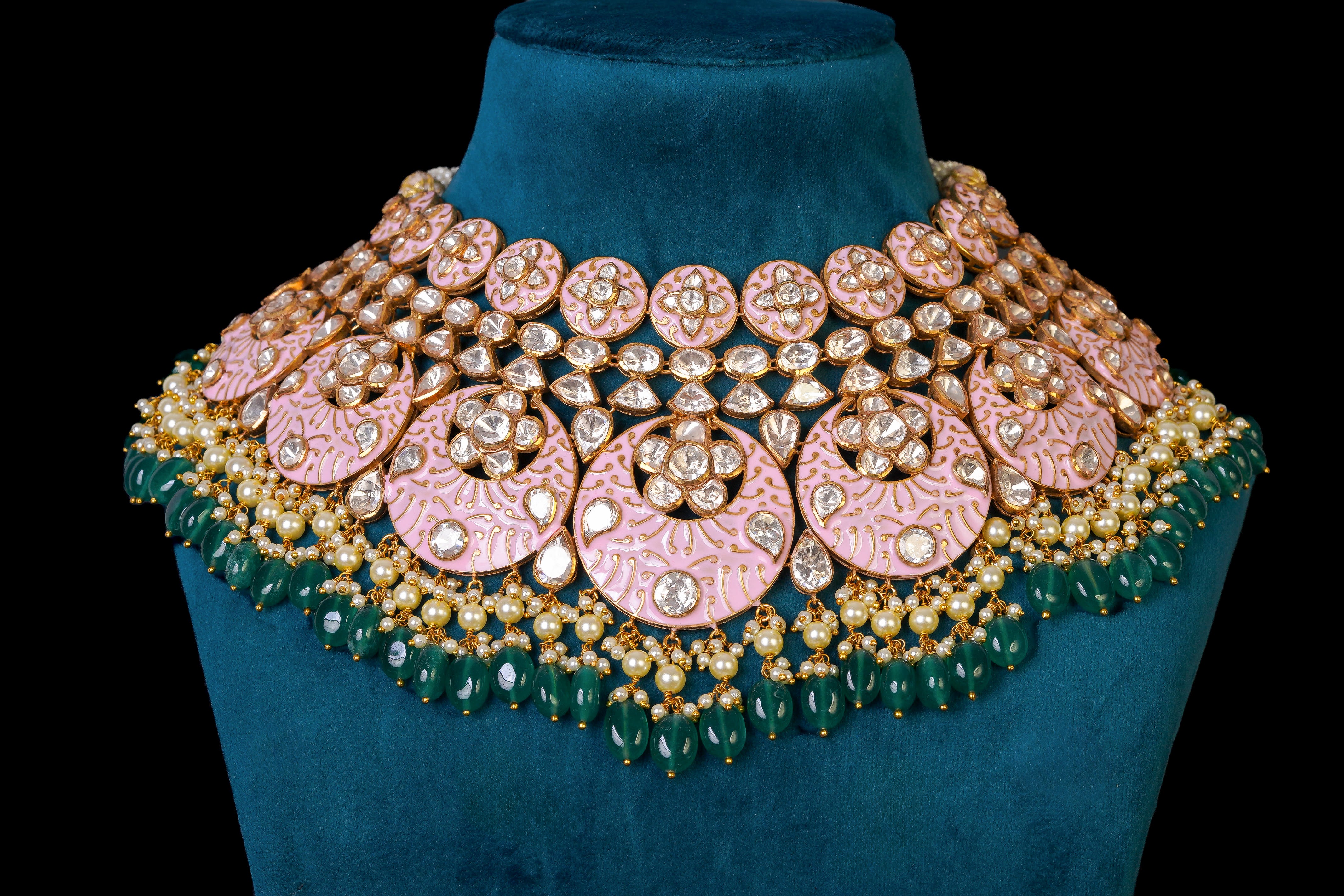 Pink Blushing Beauty Bridal Necklace Set: Exquisite Silver Jewelry by Khaitan Jewels