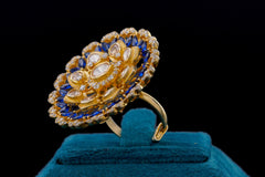 Kundan Ring With Blue Stone Work By Khaitan Jewels