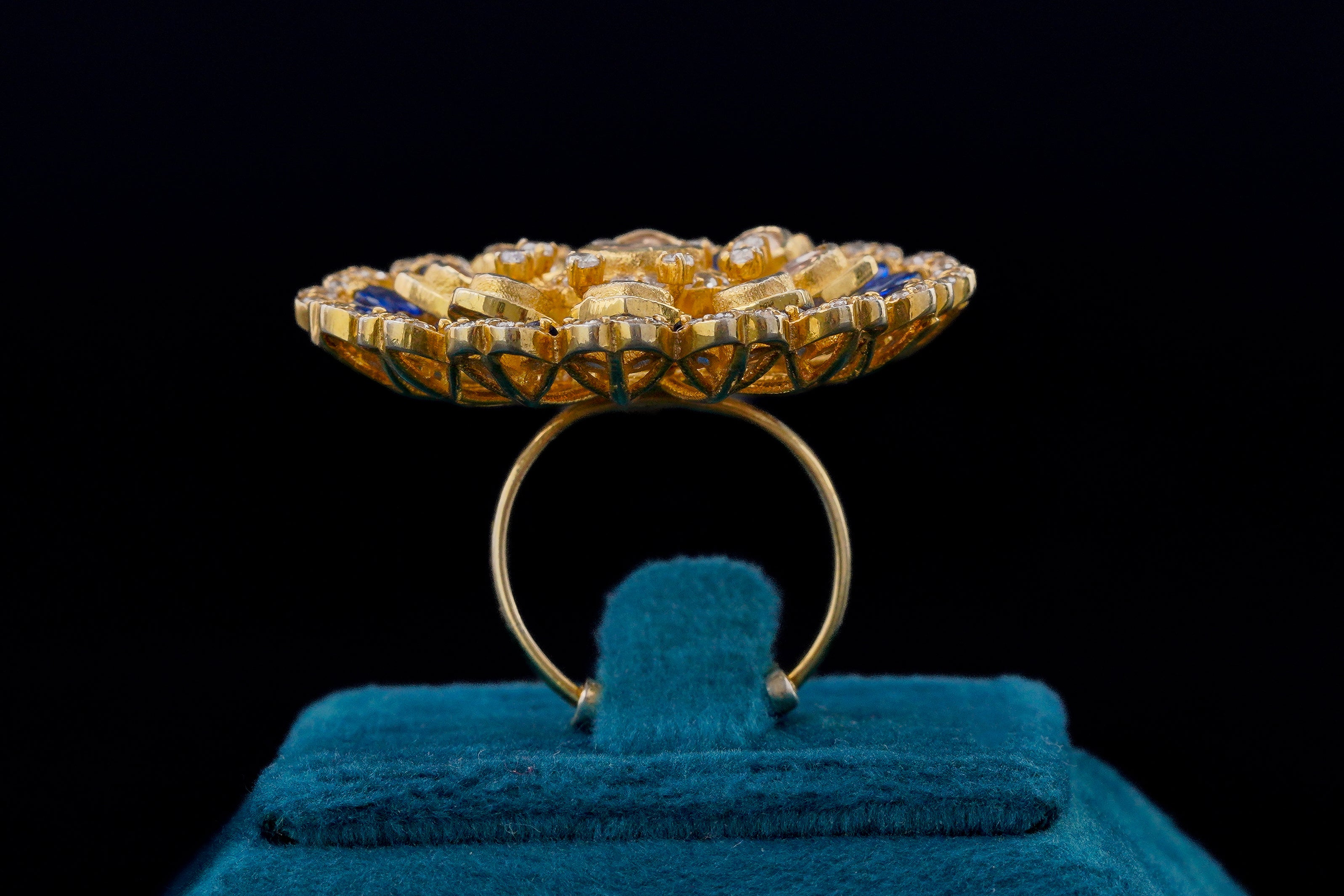 Kundan Ring With Blue Stone Work By Khaitan Jewels