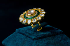Green Polki Fusion Ring With Moissanite Polki Outline: Exquisite Jewelry By Khaitan Jewels