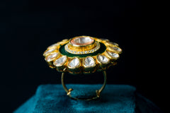 Green Polki Fusion Ring With Moissanite Polki Outline: Exquisite Jewelry By Khaitan Jewels