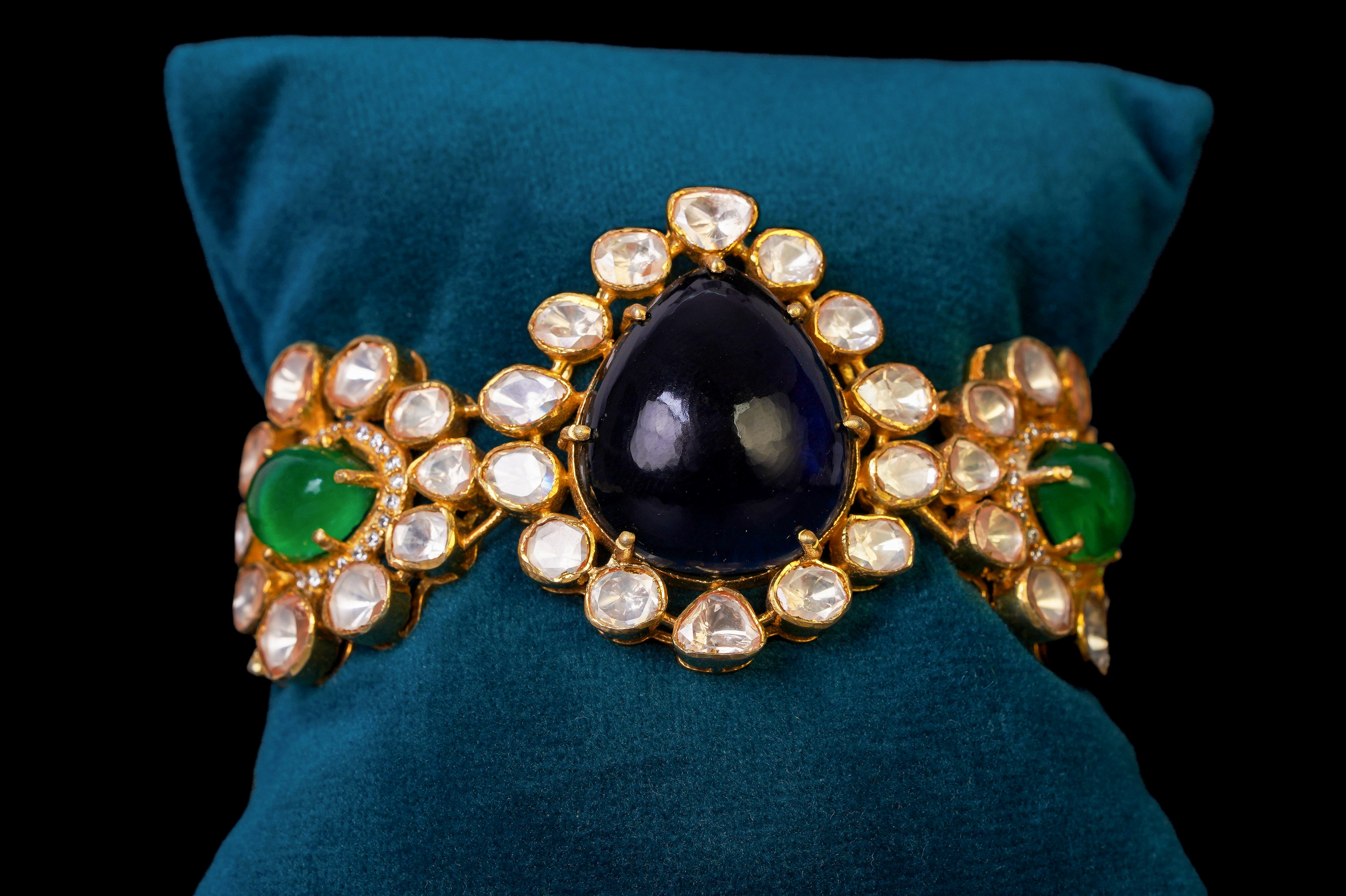 RegalStone Silver Kada with Jade and Obsidian by Khaitan Jewels