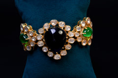 RegalStone Silver Kada with Jade and Obsidian by Khaitan Jewels