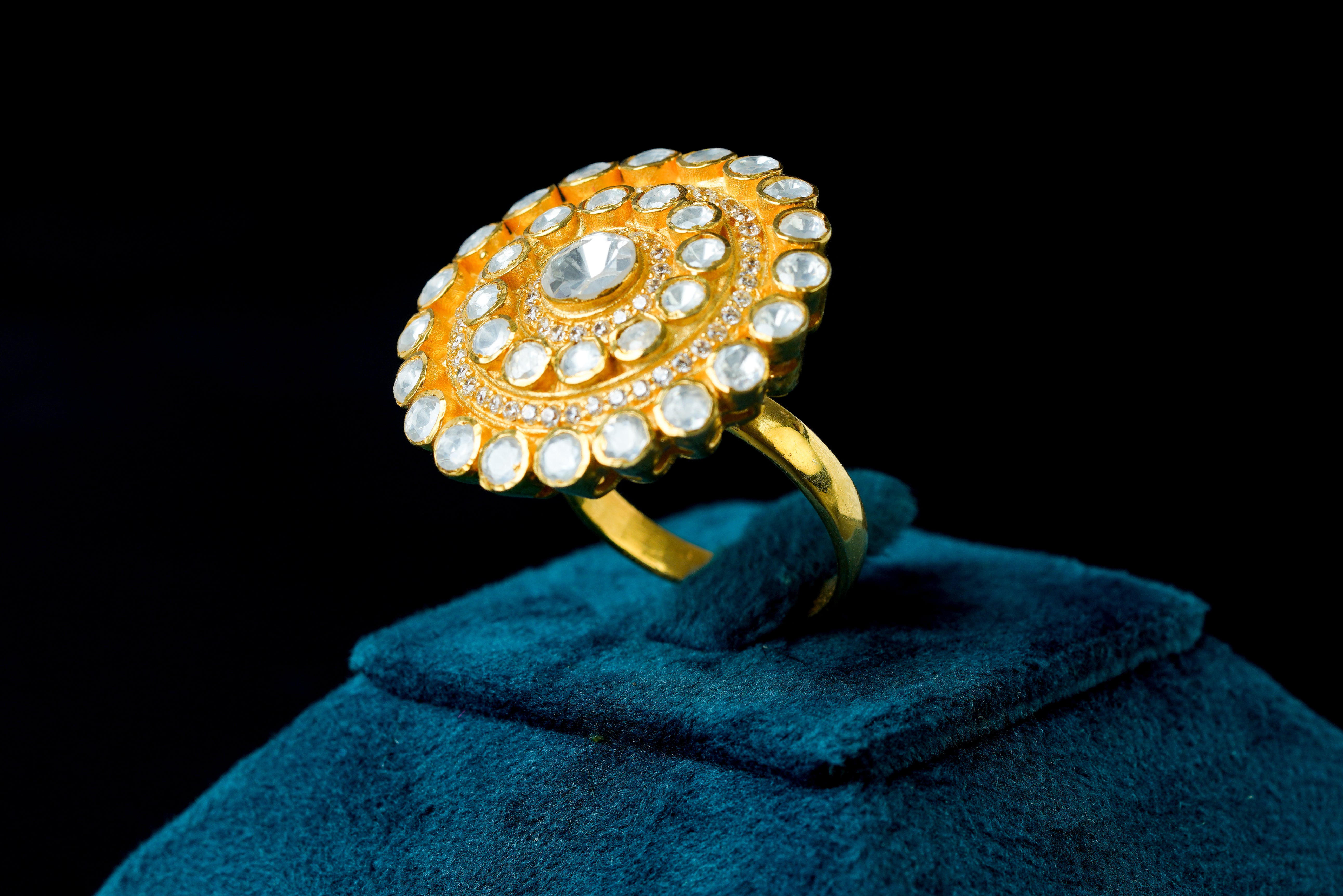 Elegant Heritage Moissanite Polki Ring: 18KT Gold Plated Silver Jewelry By Khaitan Jewels