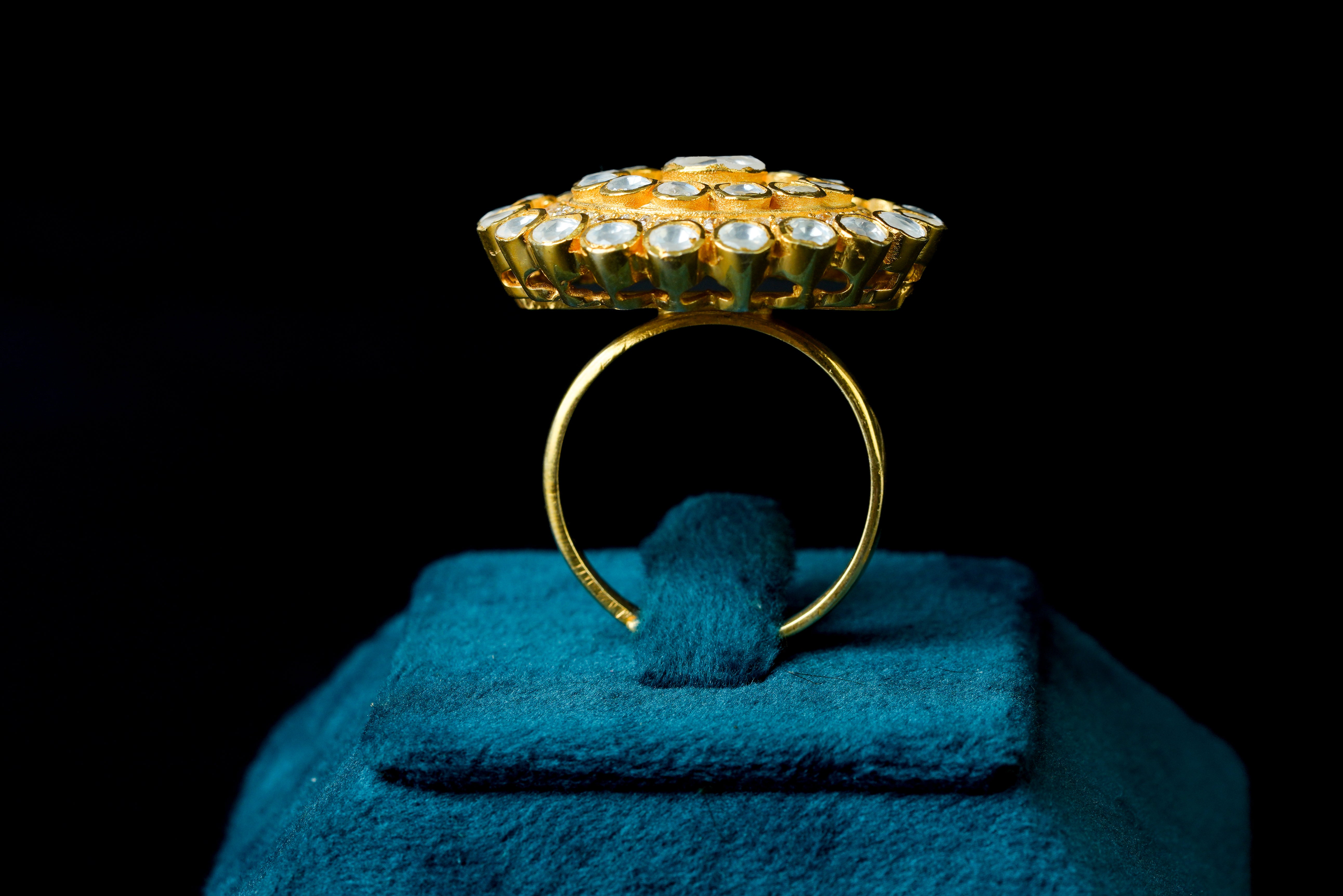 Elegant Heritage Moissanite Polki Ring: 18KT Gold Plated Silver Jewelry By Khaitan Jewels