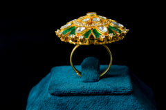 Emerald Petal Polki Ring: Elegant Silver Jewelry by Khaitan Jewels