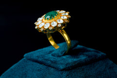 Radiant Emerald Stone with Moissanite Polki Ring: Exquisite Silver Jewelry By Khaitan Jewels
