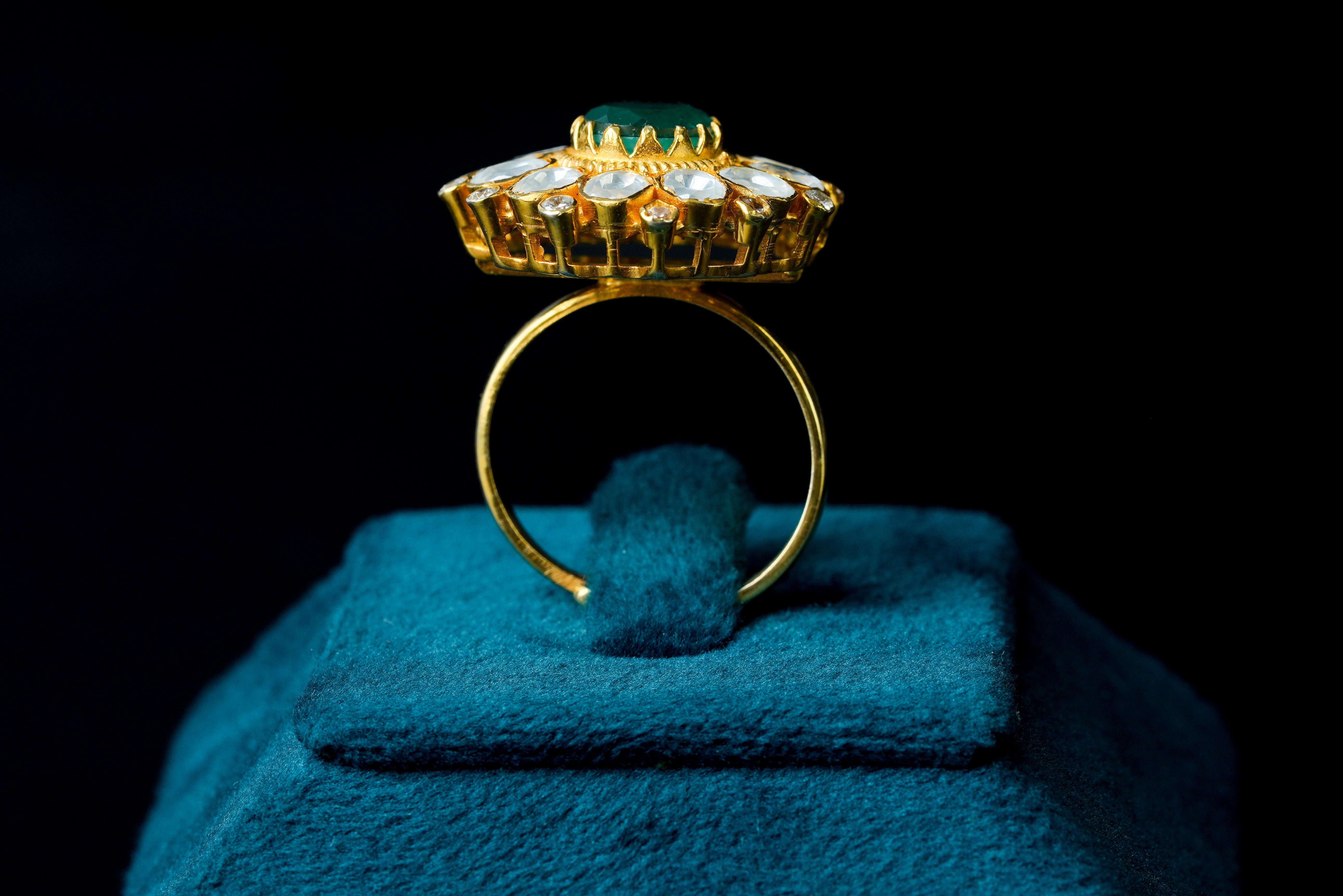 Radiant Emerald Stone with Moissanite Polki Ring: Exquisite Silver Jewelry By Khaitan Jewels