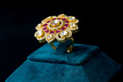 Luxurious Crimson Heart Ring: Elegant Silver Jewelry by Khaitan Jewels