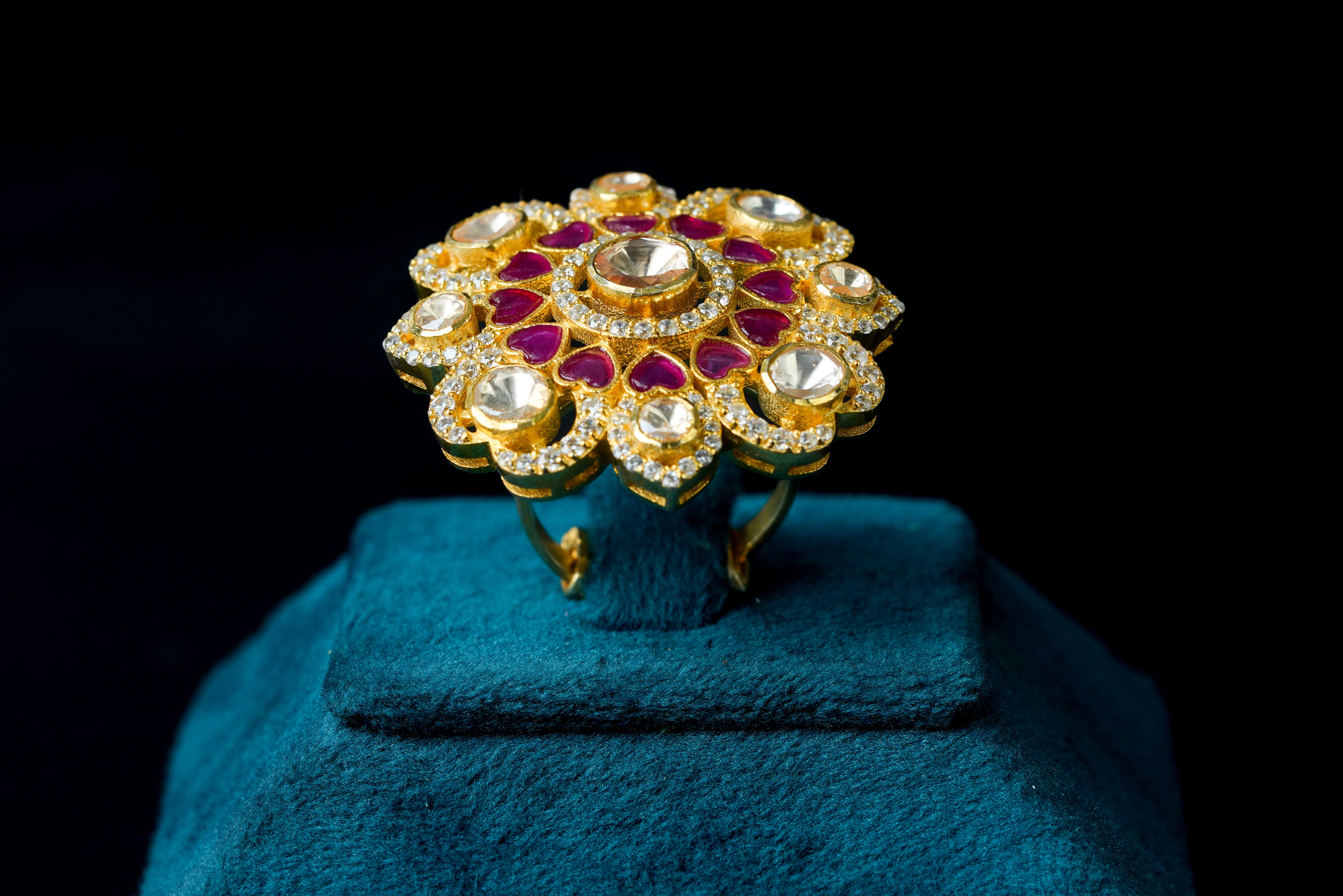 Luxurious Crimson Heart Ring: Elegant Silver Jewelry by Khaitan Jewels
