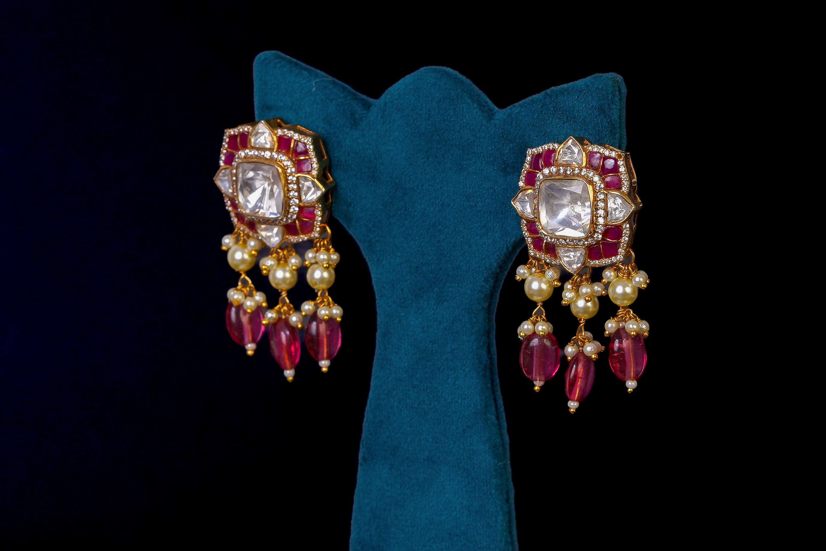 Crimson Butterfly Polki Necklace Set: Exquisite 18KT Gold Plated Jewelry By Khaitan Jewels