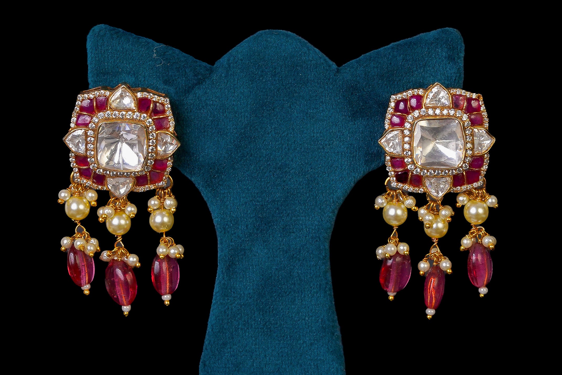 Crimson Butterfly Polki Necklace Set: Exquisite 18KT Gold Plated Jewelry By Khaitan Jewels