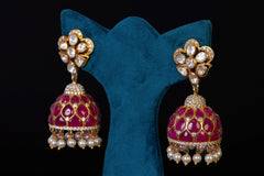 RED STONE SILVER JHUMKA BY KHAITAN JEWELS