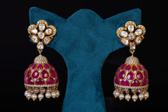RED STONE SILVER JHUMKA BY KHAITAN JEWELS