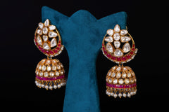 MOON STYLE RED KUNDAN JHUMKA BY KHAITAN JEWELS