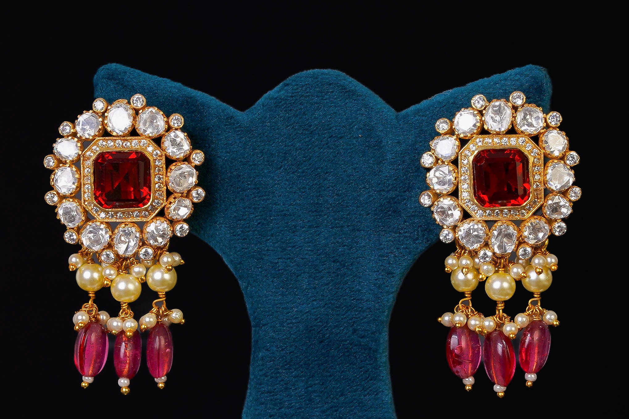 Red Stone Majesty Necklace Set: Exquisite Silver Jewelry By Khaitan Jewels