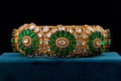 Polki Bangles With Green Stone Work By Khaitan Jewels