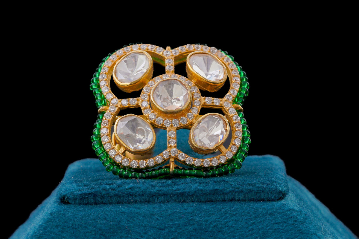 Emerald Elegance Kundan Ring By khaitan jewels