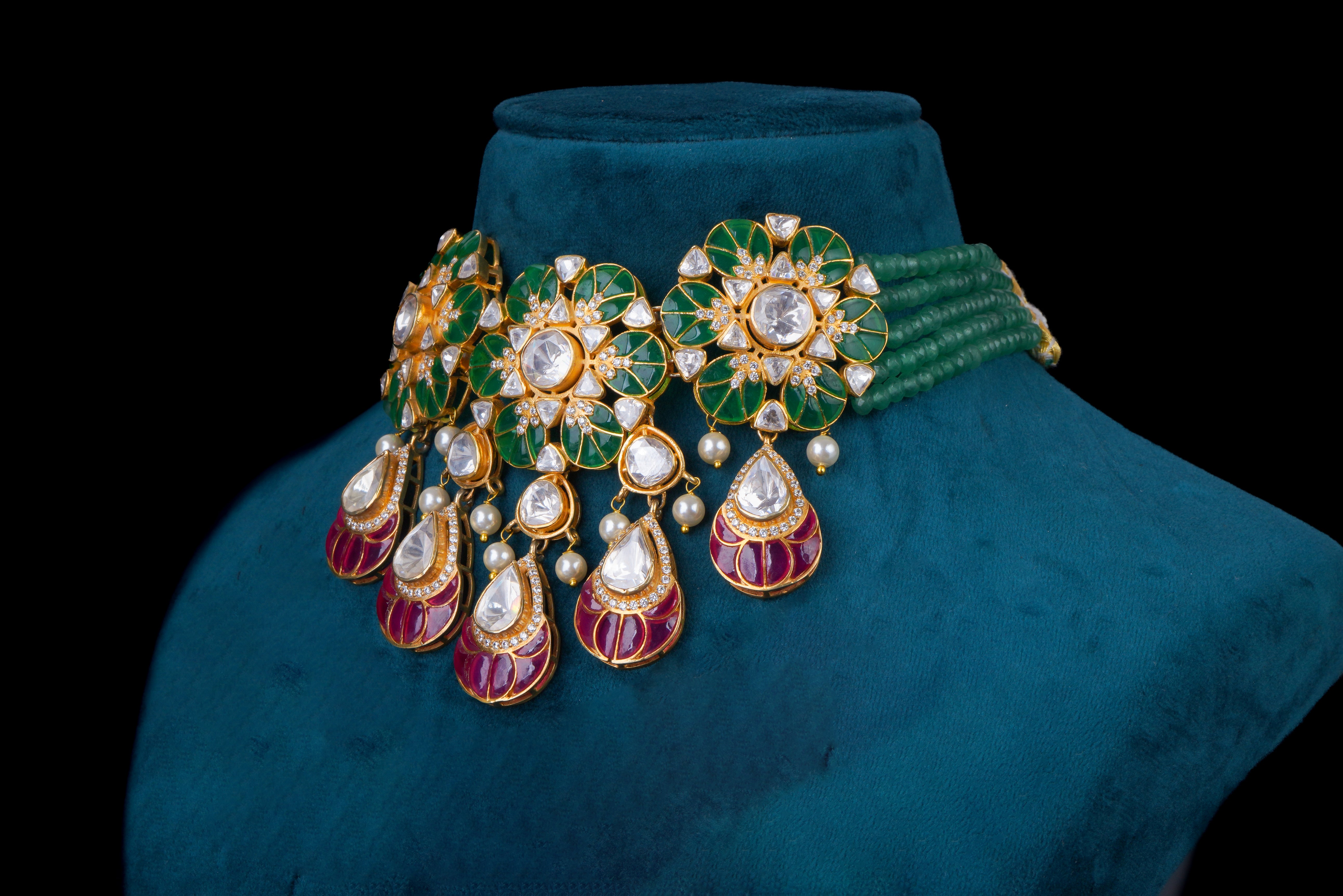 Jade Sparkle Silver Necklace by Khaitan Jewels