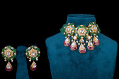 Jade Sparkle Silver Necklace by Khaitan Jewels
