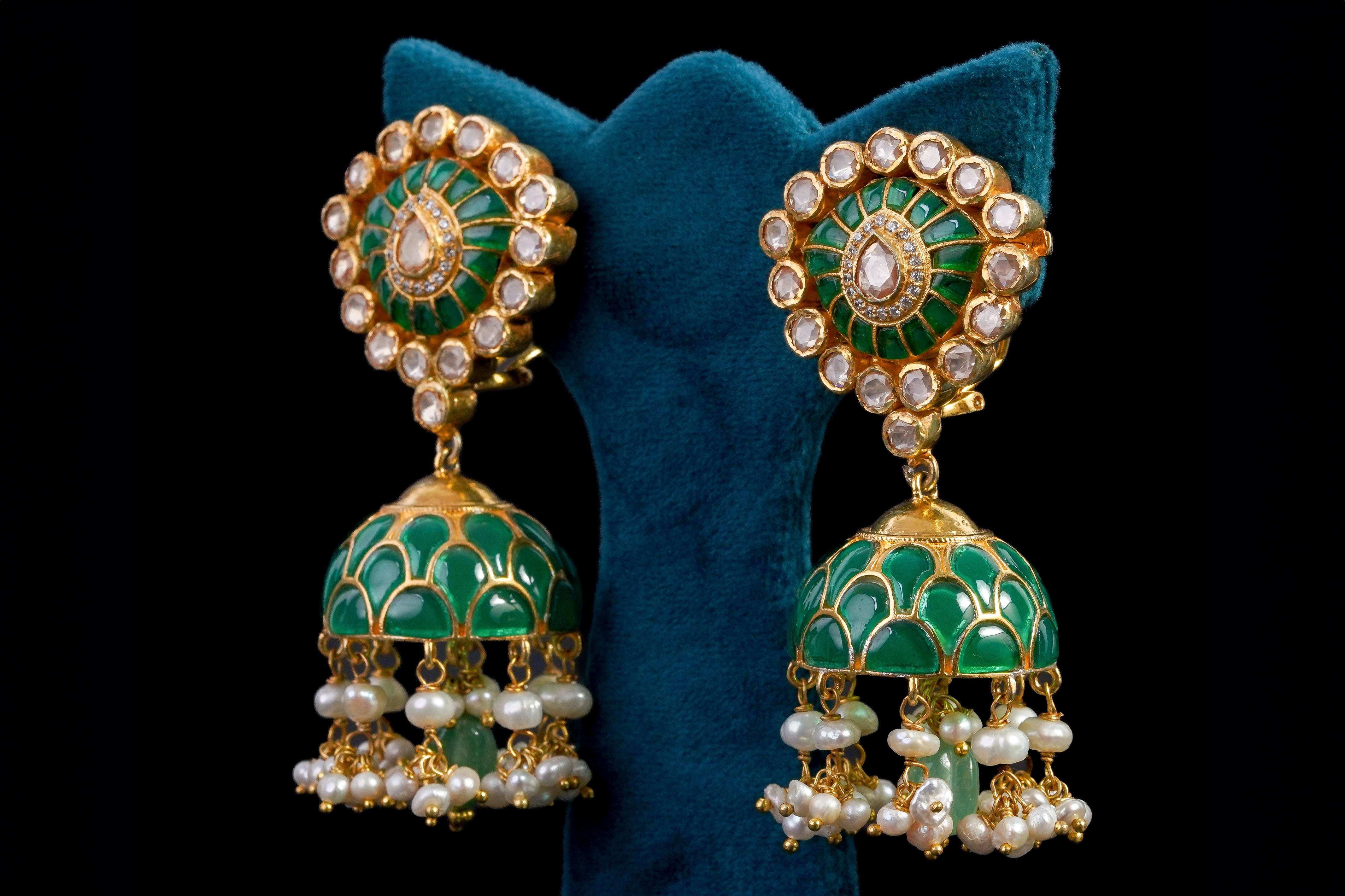 Silver Sage Kundan Earrings by Khaitan Jewels