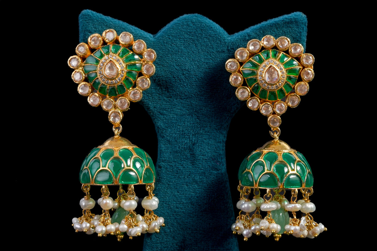 Silver Sage Kundan Earrings by Khaitan Jewels