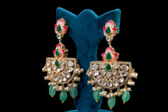 Silver Leaf and Gem Earrings by Khaitan Jewels