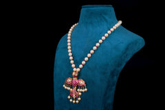 Pink and Gold Pearl Pendant Necklace by Khaitan Jewels