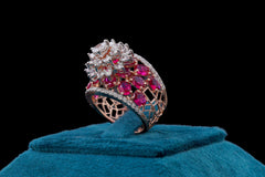 Blushing Rose Design Diamond Ruby Ring By Khaitan Jewels