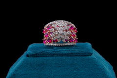 Blushing Rose Design Diamond Ruby Ring By Khaitan Jewels