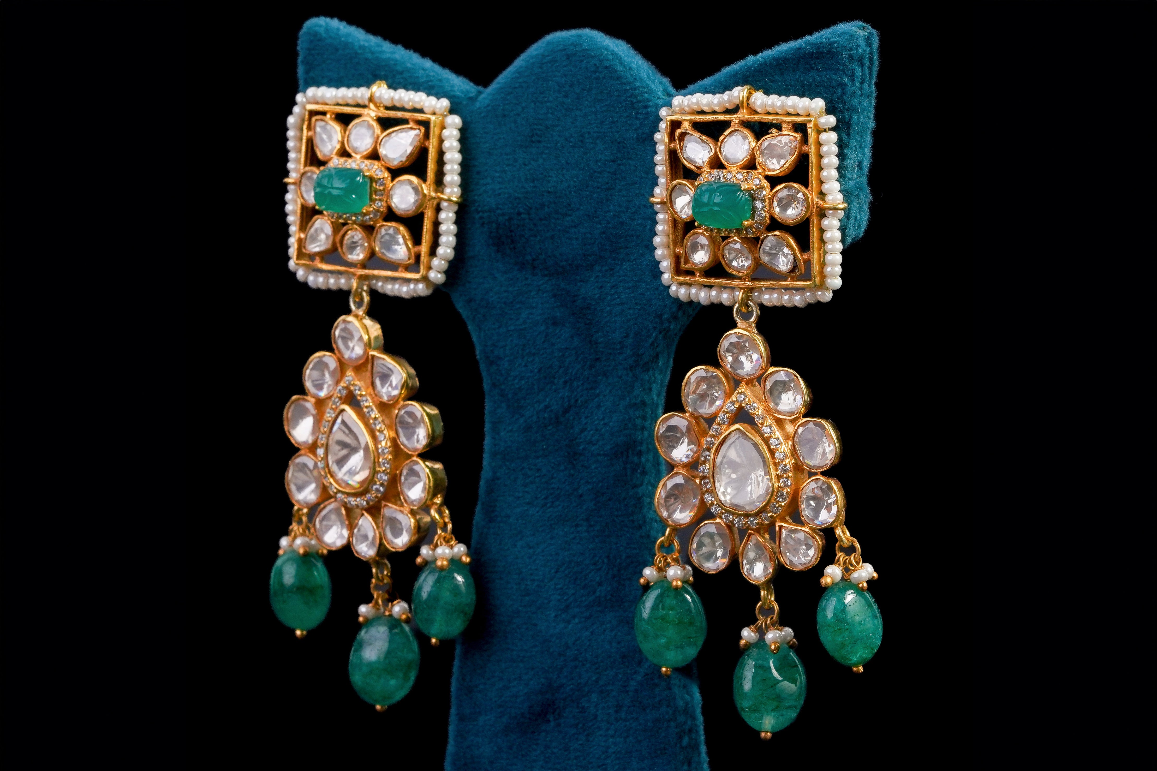 Kundan Splendor Silver Earrings by Khaitan Jewels